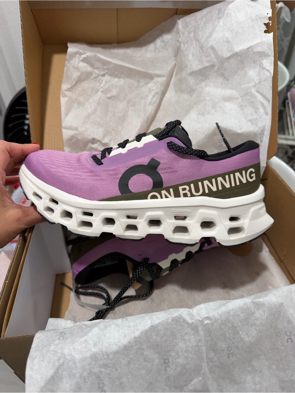 On Running Women's Cloudnova Purple with Olive Accent Running Shoe